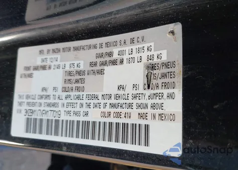 2015 Mazda Mazda3 I Touring from USA, damaged, VIN 3MZBM1V7XFM177019